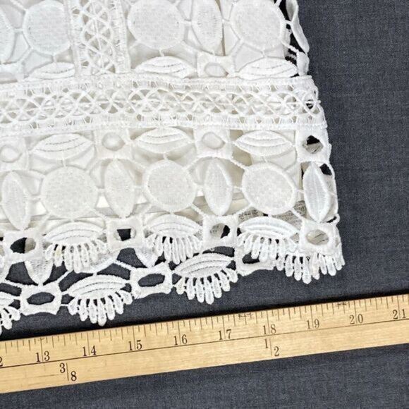 Topshop Skirt Womens 6 White Crochet Lace Embroidered Zip Back Boho Pull On Mini - Picture 11 of 13